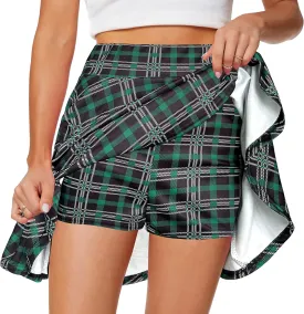 Afibi Women's Casual Basic Versatile Flared Pleated Mini Skater Skirt with Shorts