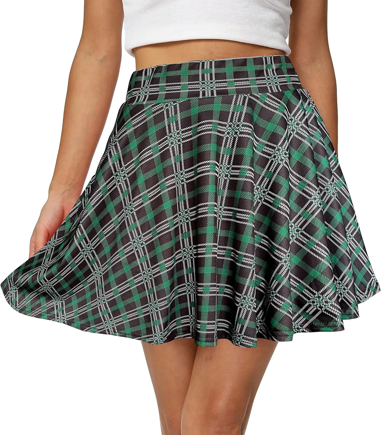 Afibi Women's Casual Basic Versatile Flared Pleated Mini Skater Skirt with Shorts