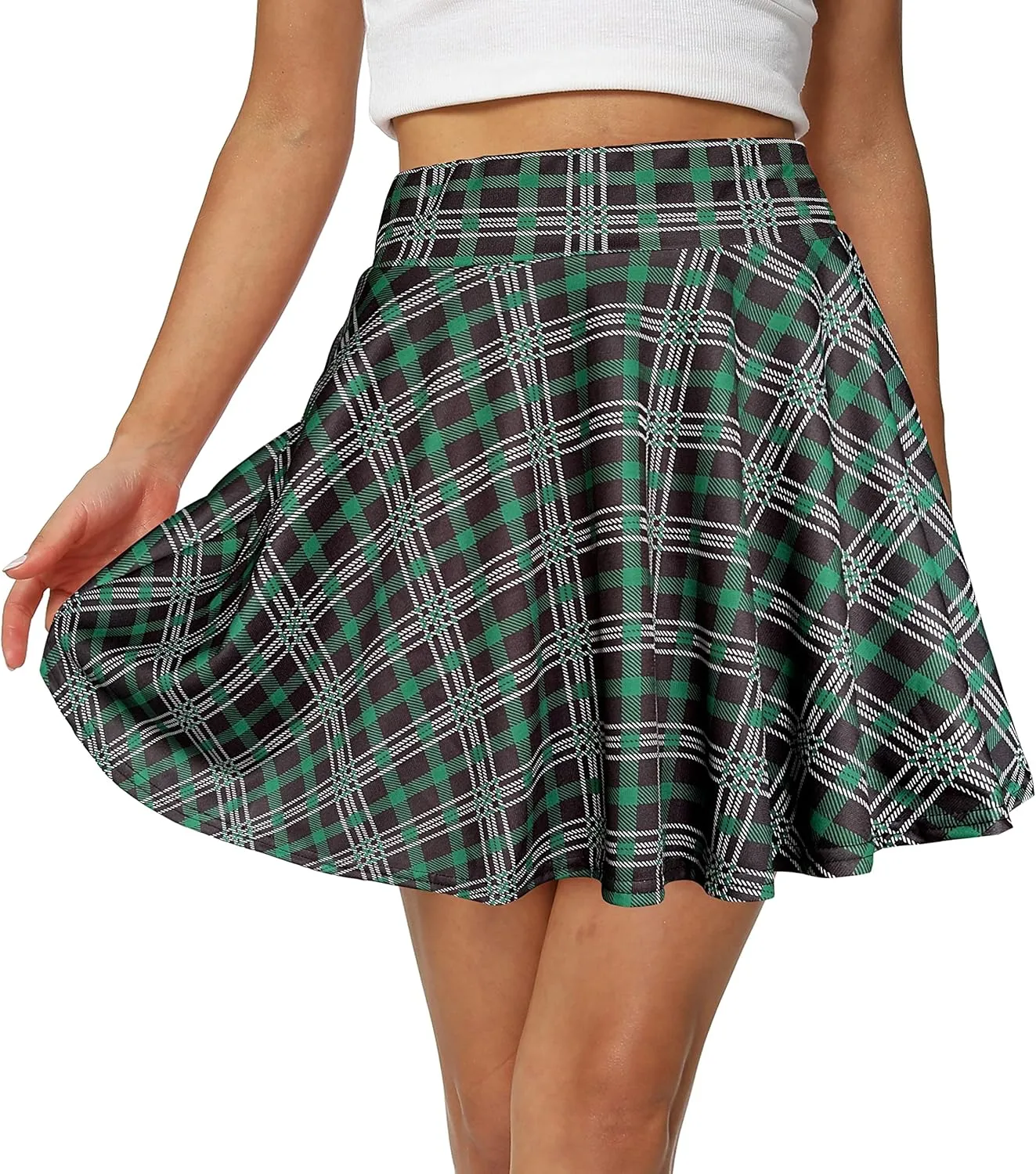 Afibi Women's Casual Basic Versatile Flared Pleated Mini Skater Skirt with Shorts