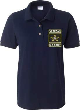 ALLNTRENDS Women's Polo T Shirt USA Veteran Army Embroidered Military Polo Shirt