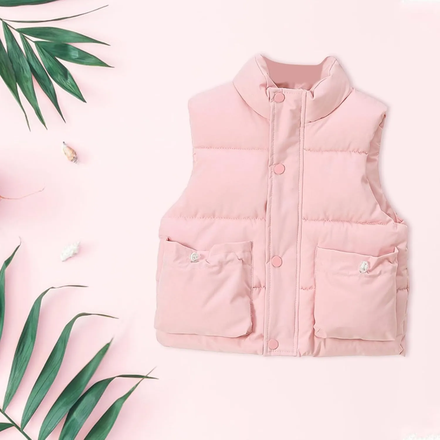 Boys and Toddler Zip Up Puffer Vest Winter Sleeveless Jacket Solid Color Outerwear Coat for Girls Warm Padded Jacket
