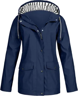COTECRAM 2025 Women's Waterproof Rain Jacket with Hood Lightweight Outdoor Raincoat Long Hooded Trench Coats Windbreaker
