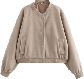 Cropped Bomber Jackets for Womens Long Sleeve Button Down Crop Shacket Jacket Tops