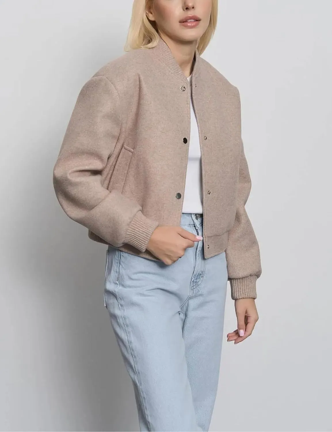 Cropped Bomber Jackets for Womens Long Sleeve Button Down Crop Shacket Jacket Tops