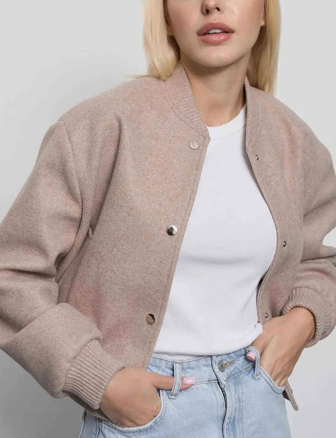 Cropped Bomber Jackets for Womens Long Sleeve Button Down Crop Shacket Jacket Tops