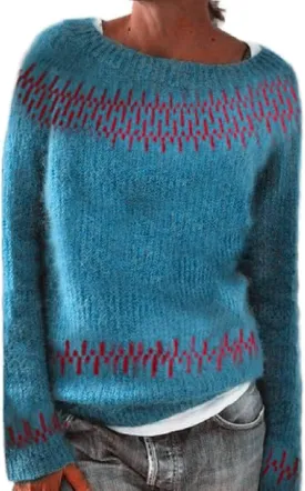 Fair Isle Sweater Women Colorful Knitted Vintage Long Sleeve Cashmere Sweater Crew Neck Lightweight Trendy Jumper Pullover