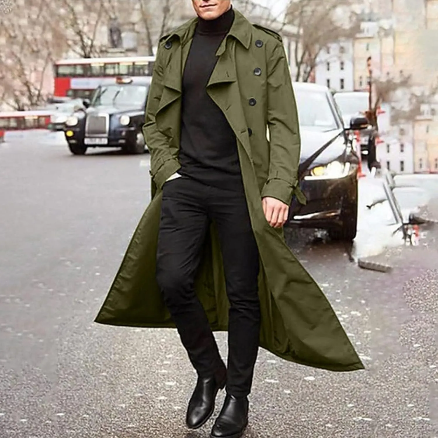 FONMA Trench Coat Men Winter Slim Coat Trench Lapel Long Jacket Double Breasted Overcoat Soft Elegant windbreaker