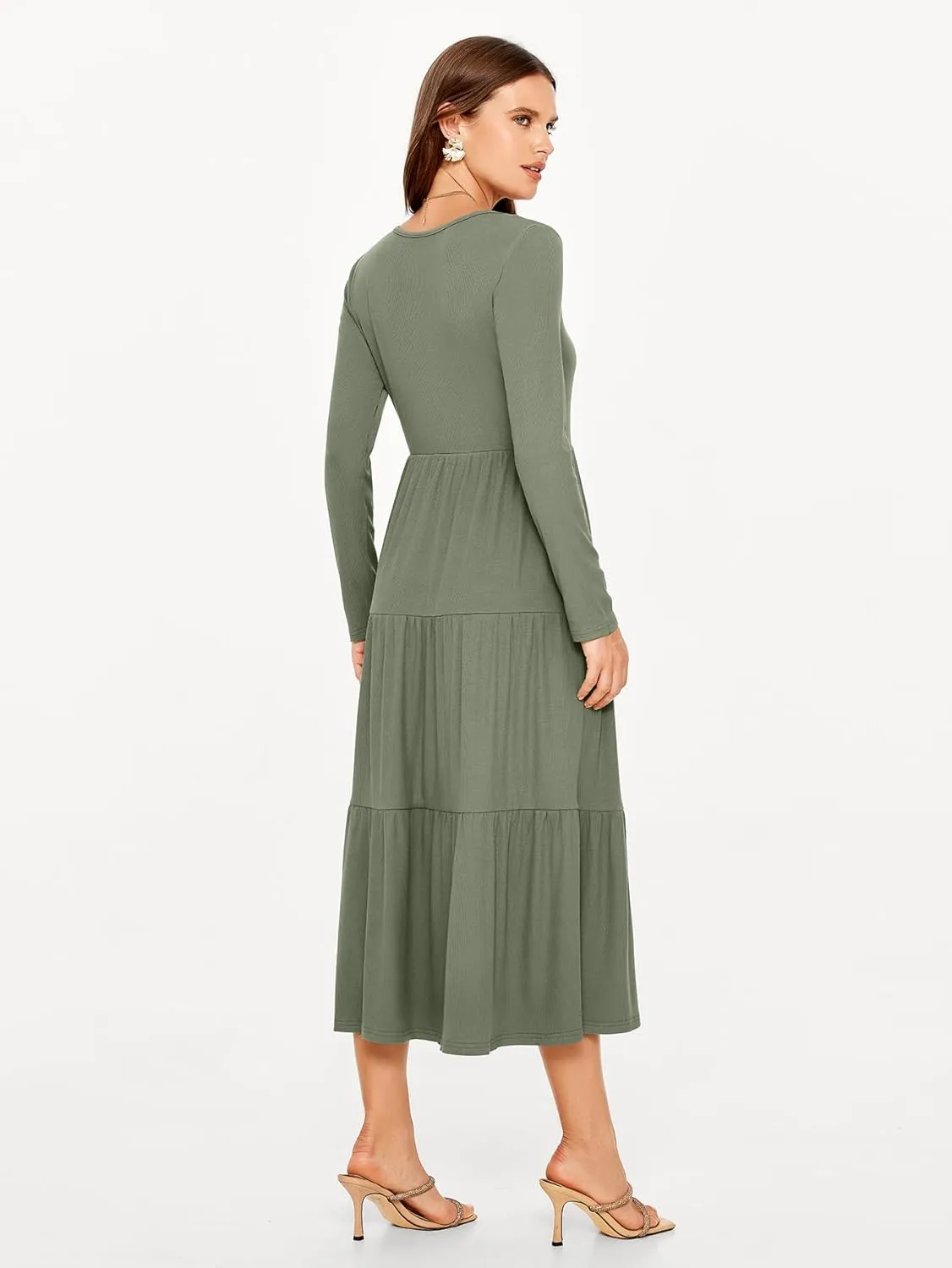 Glamaker Women's Long Sleeve Fall Dress Casual Swing Maxi Dress Tiered Midi Dress with Pockets 2024