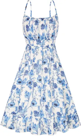 GRACE KARIN Women's Spaghetti Strap Floral Dress Ruffle Hem Pleated Casual Summer Dress Boho Flowy Midi Beach Dress