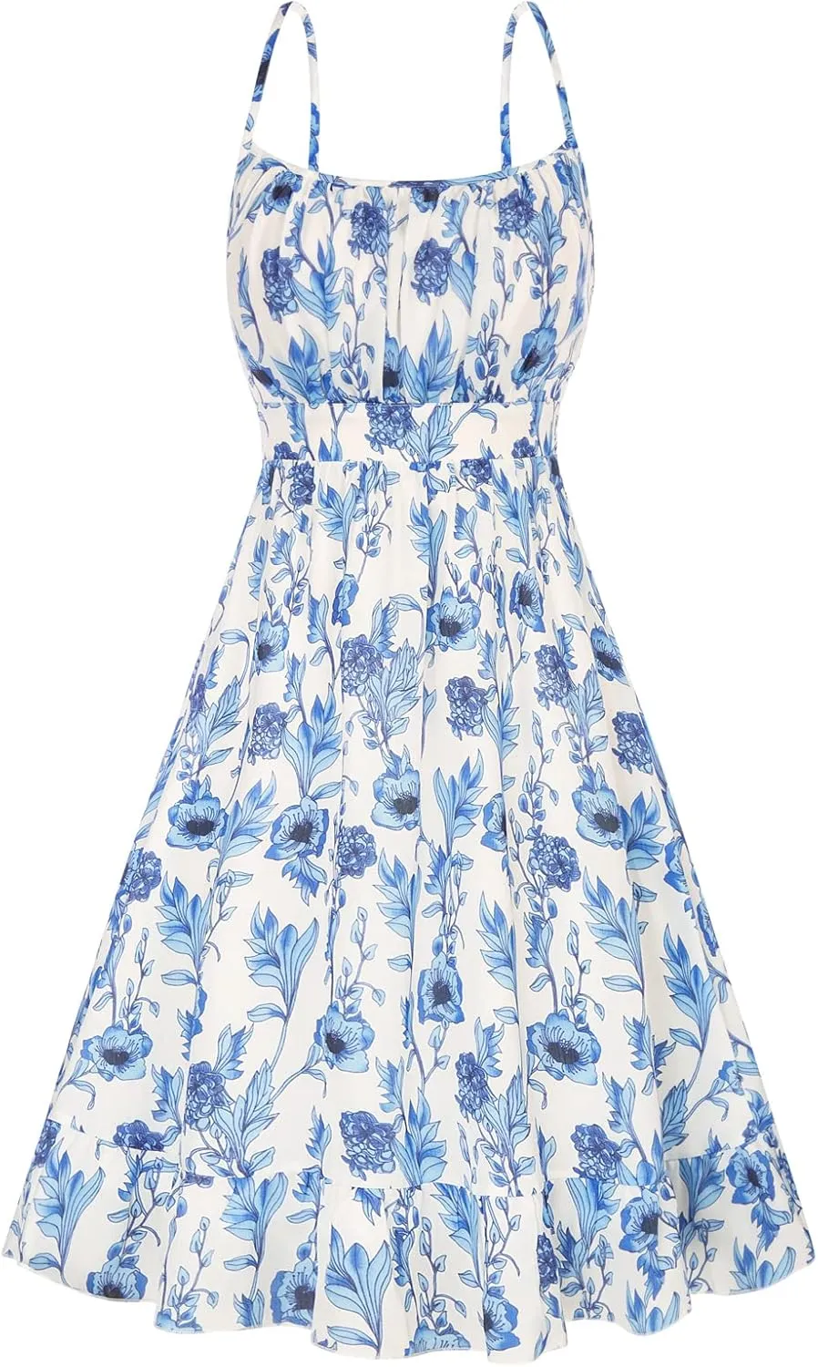 GRACE KARIN Women's Spaghetti Strap Floral Dress Ruffle Hem Pleated Casual Summer Dress Boho Flowy Midi Beach Dress