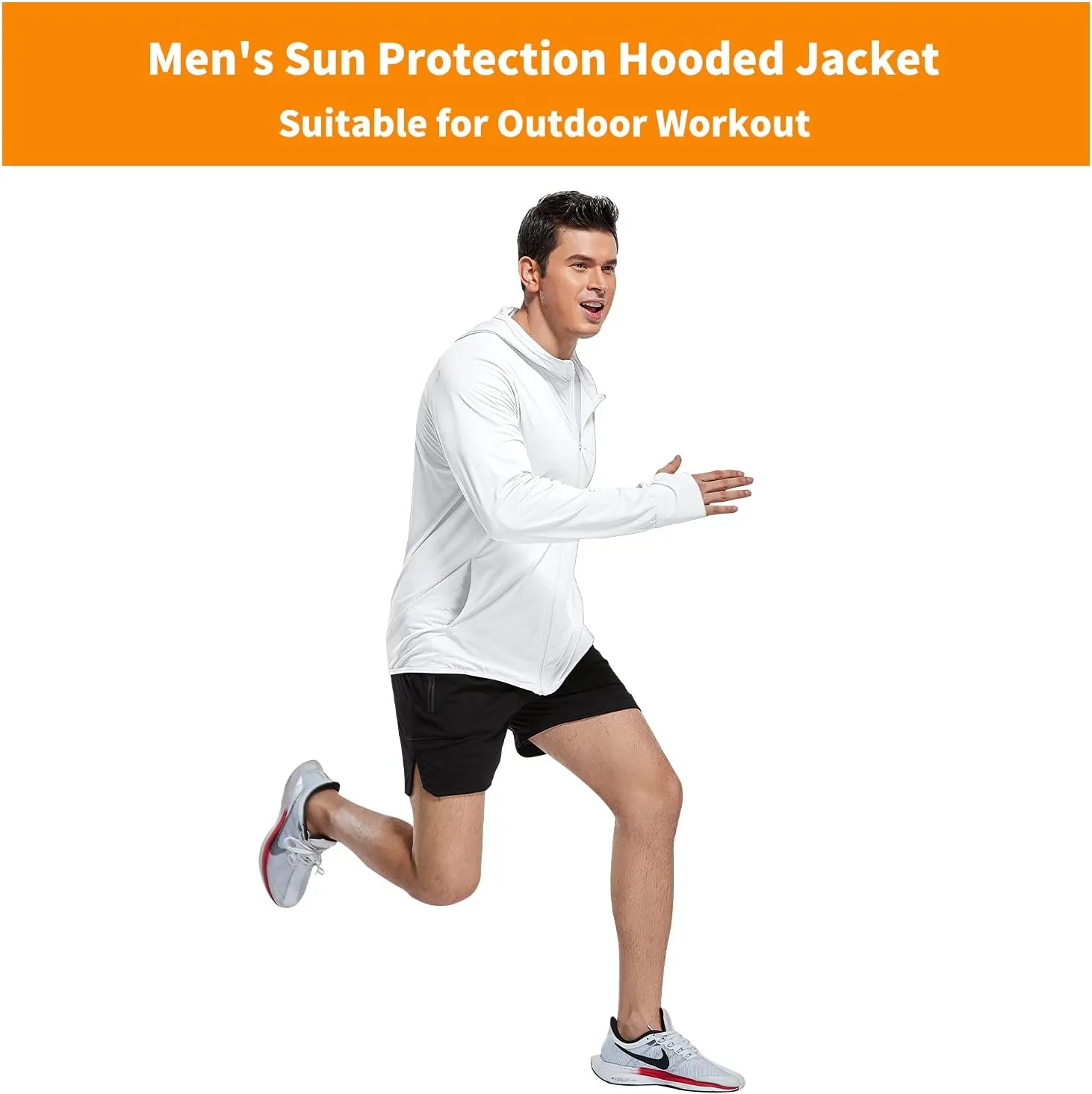 Jusfitsu Men's UPF 50  Sun Protection Hooded Jacket UV Shirt Long Sleeve SPF Quick Dry for Fishing Hiking Workout