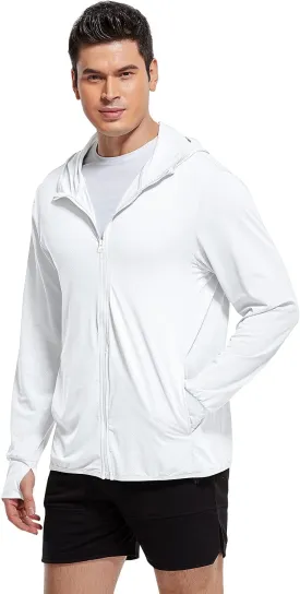 Jusfitsu Men's UPF 50  Sun Protection Hooded Jacket UV Shirt Long Sleeve SPF Quick Dry for Fishing Hiking Workout