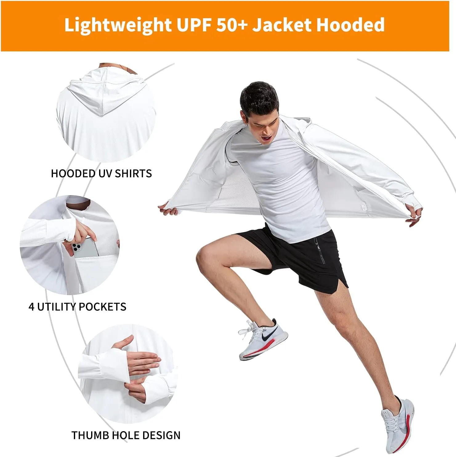 Jusfitsu Men's UPF 50  Sun Protection Hooded Jacket UV Shirt Long Sleeve SPF Quick Dry for Fishing Hiking Workout