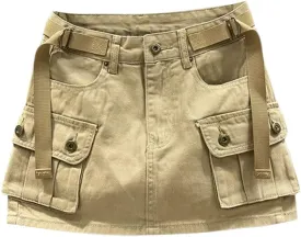 Kinghua Womens Mini Cargo Skirt Low Waist Y2k Short Denim Jean Skirt