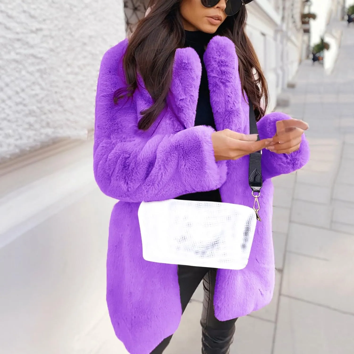 LCMTWX Women's Faux Fur Cropped Jacket Long Jacket Faux Sleeve Short Warm Women's Coat 2023 Fall Winter Fashion Faux Fur