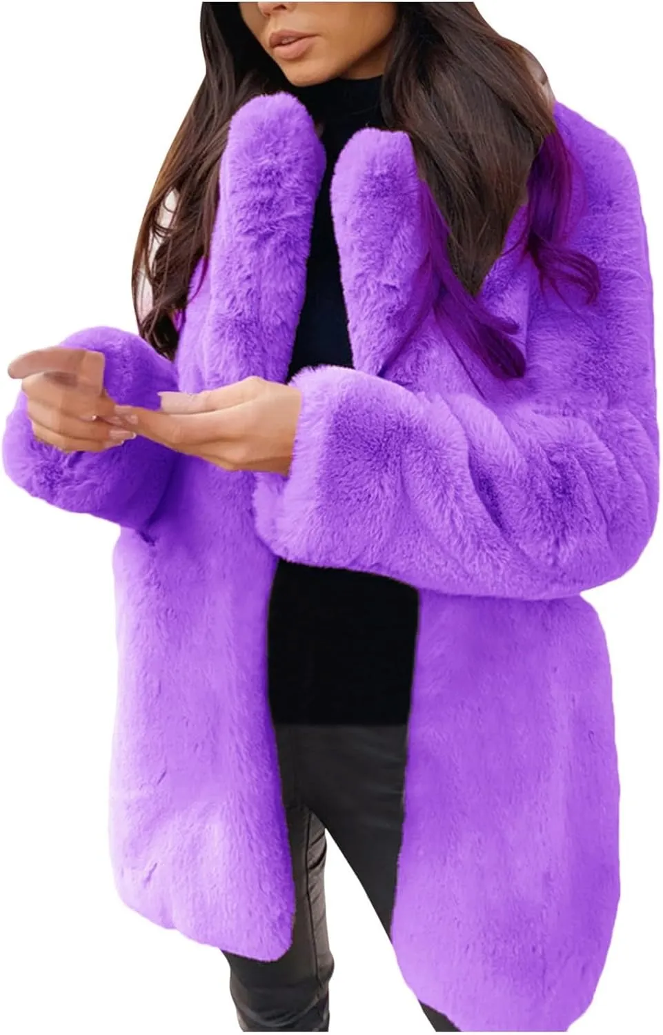 LCMTWX Women's Faux Fur Cropped Jacket Long Jacket Faux Sleeve Short Warm Women's Coat 2023 Fall Winter Fashion Faux Fur