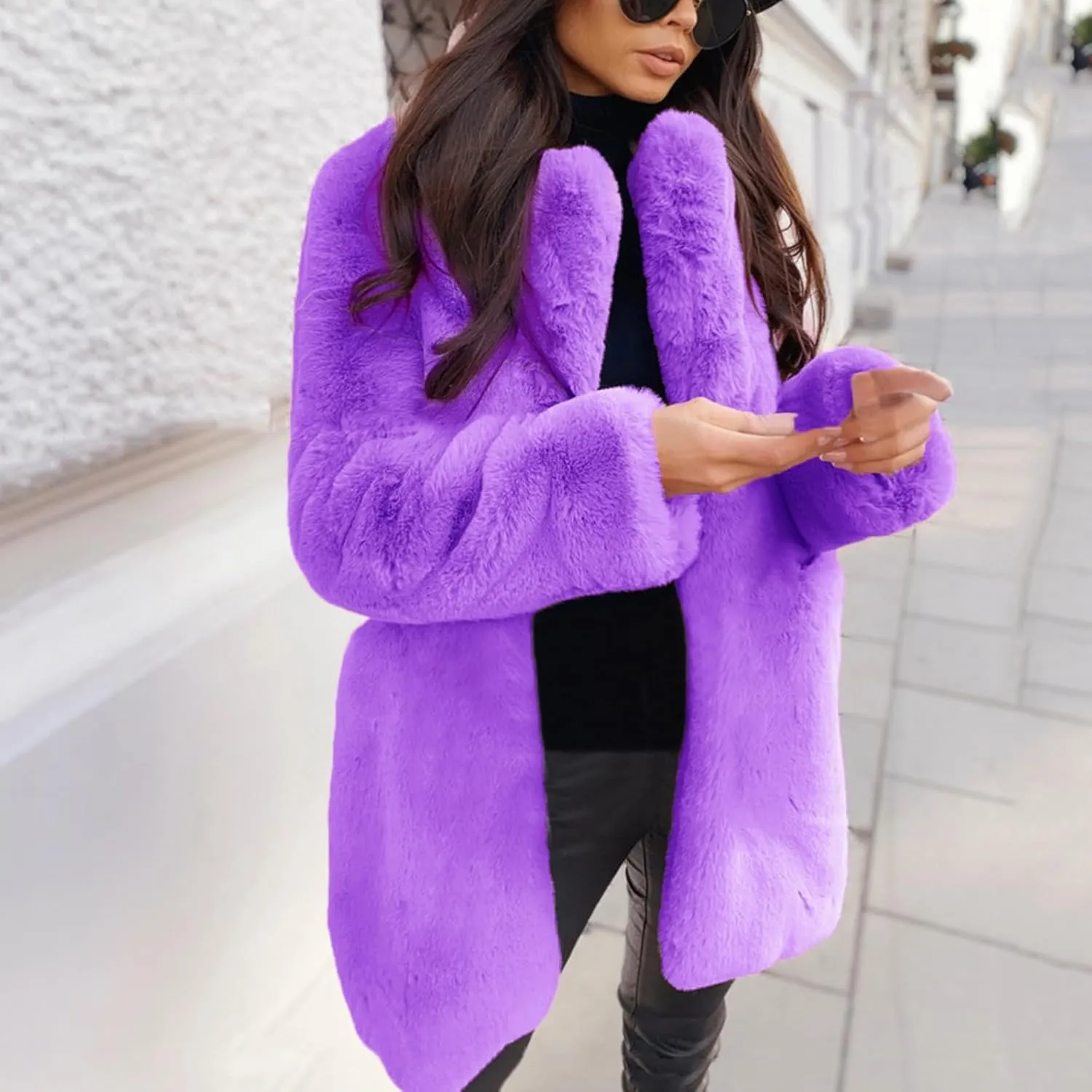 LCMTWX Women's Faux Fur Cropped Jacket Long Jacket Faux Sleeve Short Warm Women's Coat 2023 Fall Winter Fashion Faux Fur