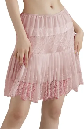 lisenraIn Women Mini Slip Skirt Lace Trim Pleated Lace Underskirt Y2K Summer Cute Tiered Flowy Ruffle Short Skirt