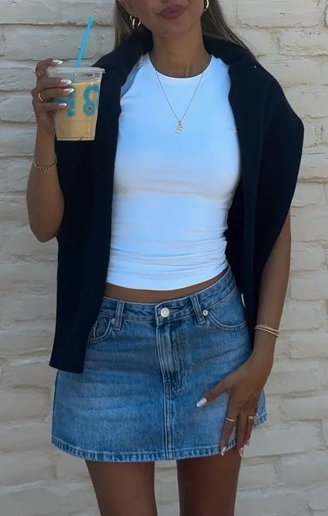 Luckinbaby Women Blue Denim Skirt Y2k Casual Low Waist Mini Jean Skirt Stretch Bodycon Low Rise Cargo Skirt with Pockets