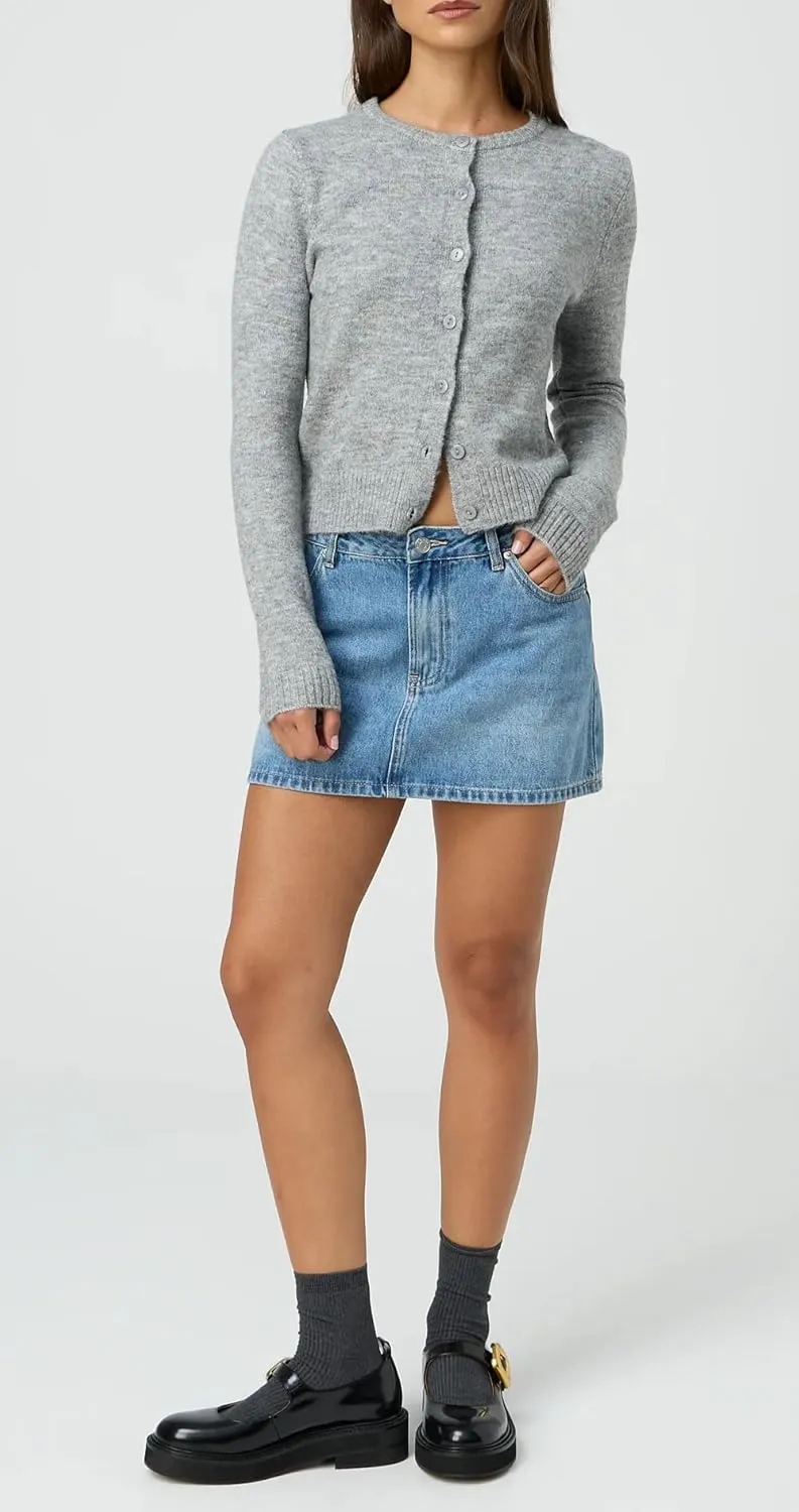 Luckinbaby Women Blue Denim Skirt Y2k Casual Low Waist Mini Jean Skirt Stretch Bodycon Low Rise Cargo Skirt with Pockets