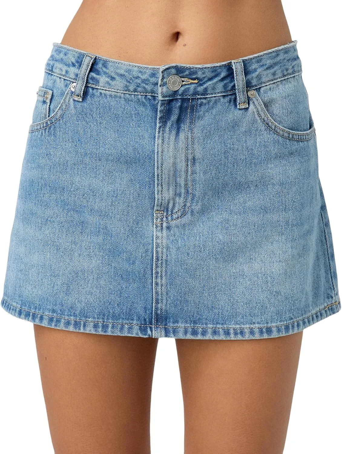 Luckinbaby Women Blue Denim Skirt Y2k Casual Low Waist Mini Jean Skirt Stretch Bodycon Low Rise Cargo Skirt with Pockets