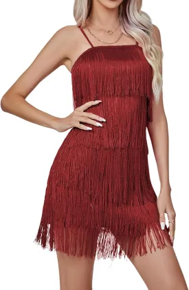 LYANER Women's Sexy Two Piece Outfit Fringe Sleeveless Cami and Short Skirt Sets