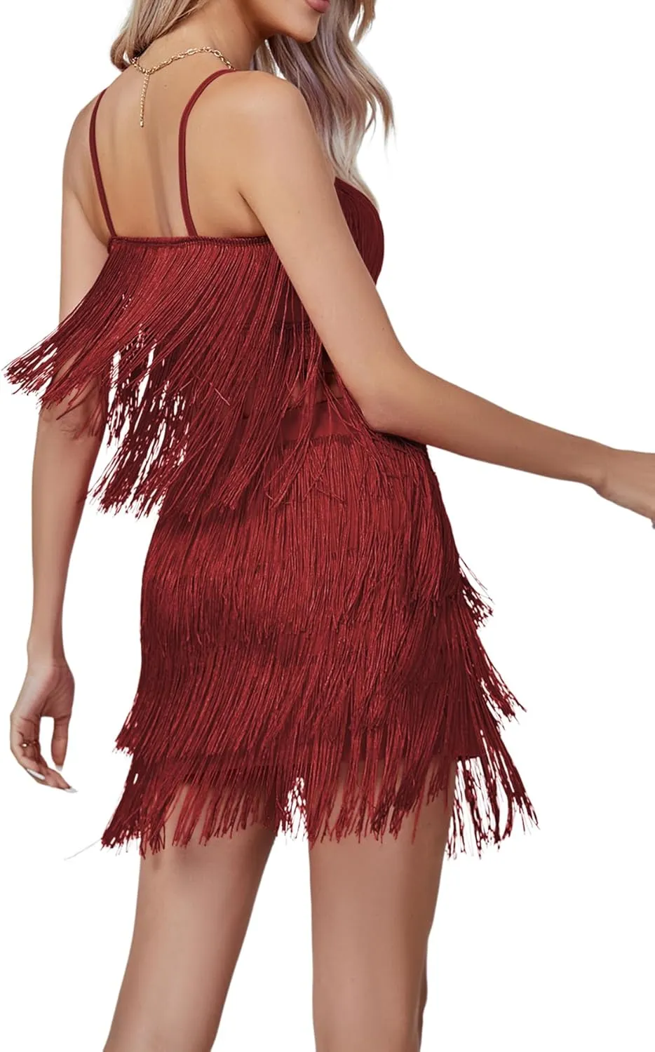 LYANER Women's Sexy Two Piece Outfit Fringe Sleeveless Cami and Short Skirt Sets