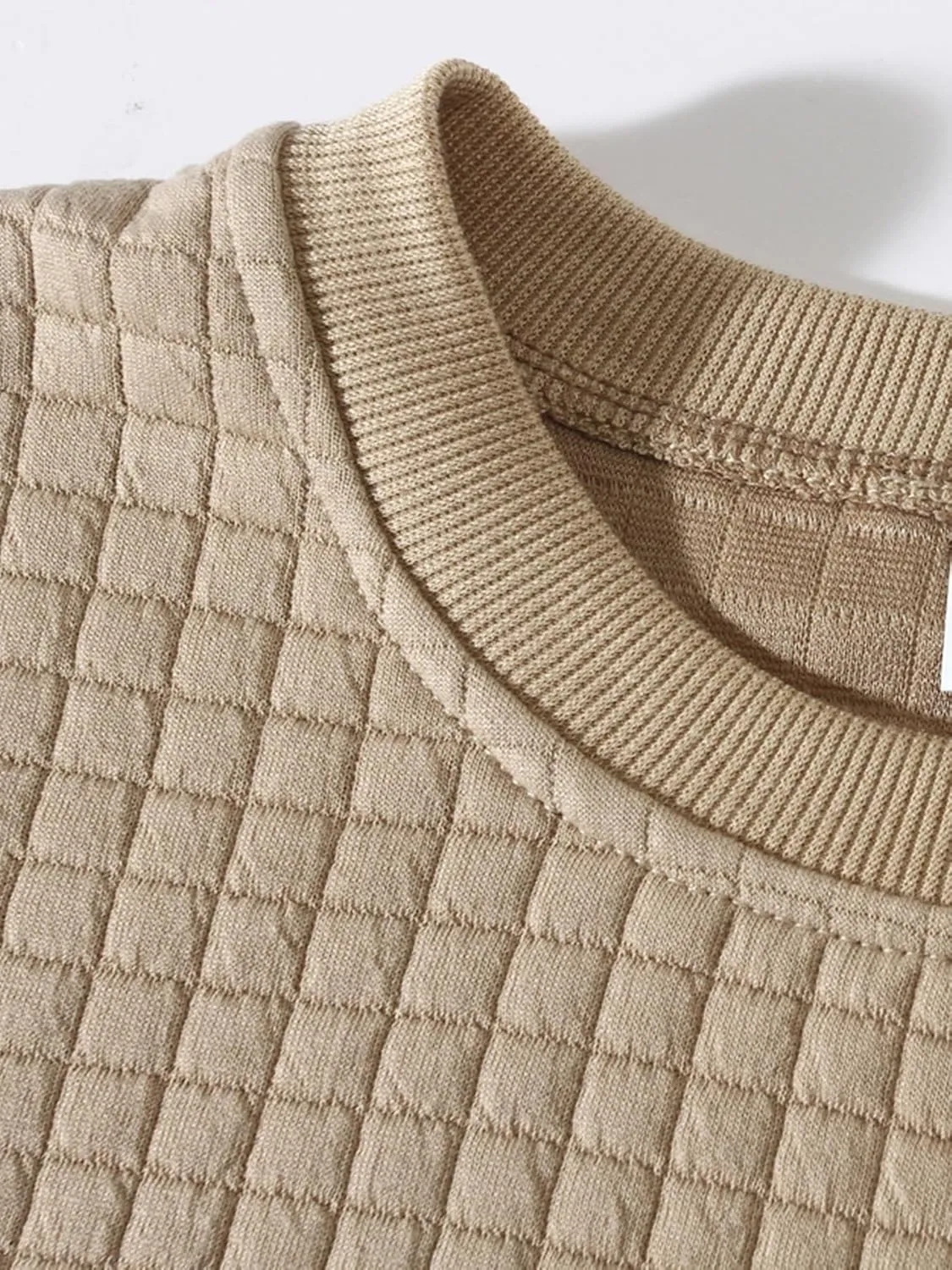 Mens Crewneck Pullover Sweatshirt Waffle Textured Long Sleeve Knitted Sweatshirts for Men