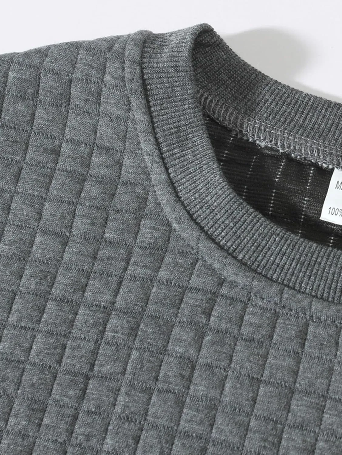 Mens Crewneck Pullover Sweatshirt Waffle Textured Long Sleeve Knitted Sweatshirts for Men