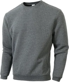 Mens Crewneck Pullover Sweatshirt Waffle Textured Long Sleeve Knitted Sweatshirts for Men
