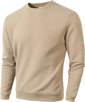 Mens Crewneck Pullover Sweatshirt Waffle Textured Long Sleeve Knitted Sweatshirts for Men
