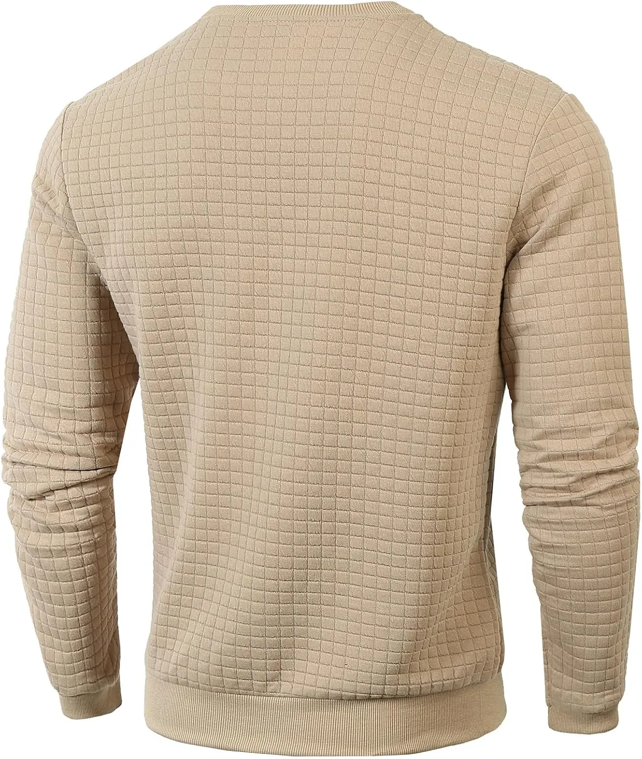 Mens Crewneck Pullover Sweatshirt Waffle Textured Long Sleeve Knitted Sweatshirts for Men