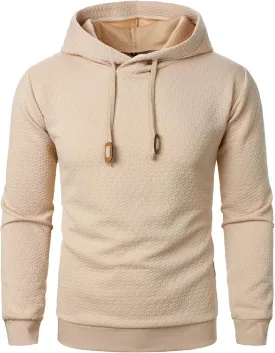 Mens Hooded Sweatshirts Drawstring Waffle Casual Long Sleeve Solid Texture Stylish Pullover Outdoor Warm Sweater Tops