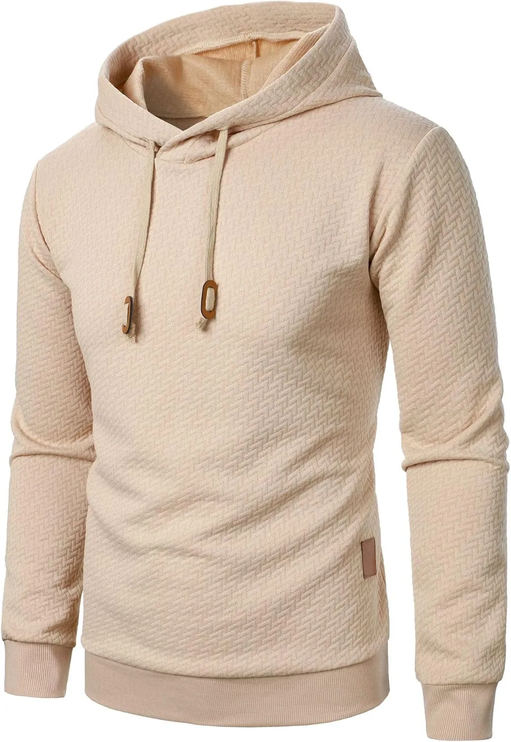 Mens Hooded Sweatshirts Drawstring Waffle Casual Long Sleeve Solid Texture Stylish Pullover Outdoor Warm Sweater Tops