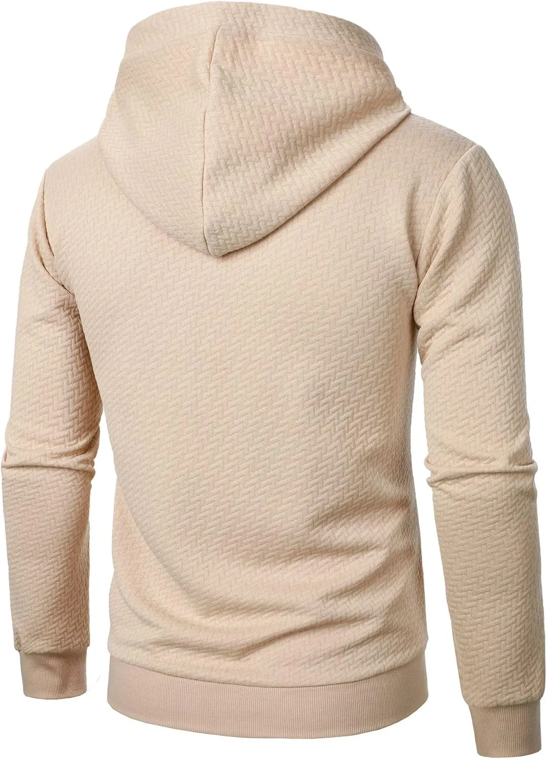 Mens Hooded Sweatshirts Drawstring Waffle Casual Long Sleeve Solid Texture Stylish Pullover Outdoor Warm Sweater Tops