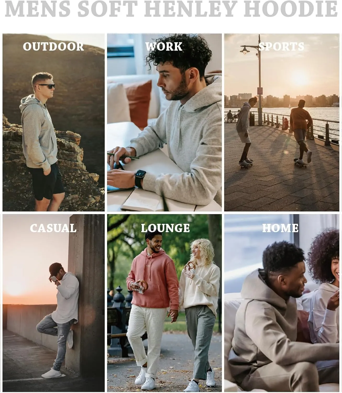 Mens Hoodies Casual Long Sleeve Pullover Sweatshirt Fashion Drawstring Henley Shirts with Kanga Pocket