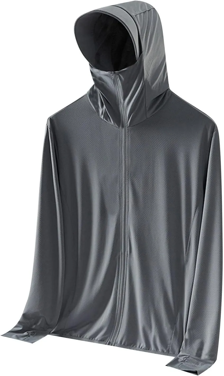 Men's UPF 50  Lightweight Jacket Full Zip Sun Protection Hoodie Long Sleeve Hiking Fishing Sun Shirts with Pockets