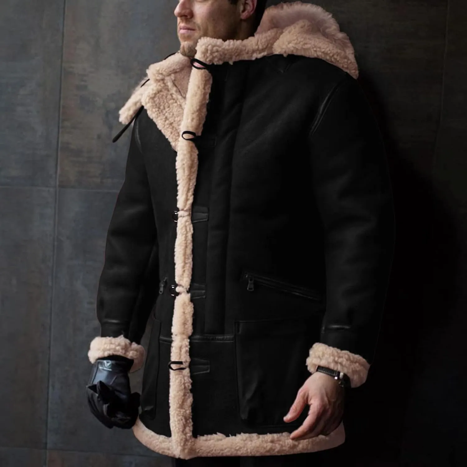 Men'S Winter Coats With Hood Fleece Button Down Coat Heated Thick Waterproof Casual Vintage Oversized Jacket