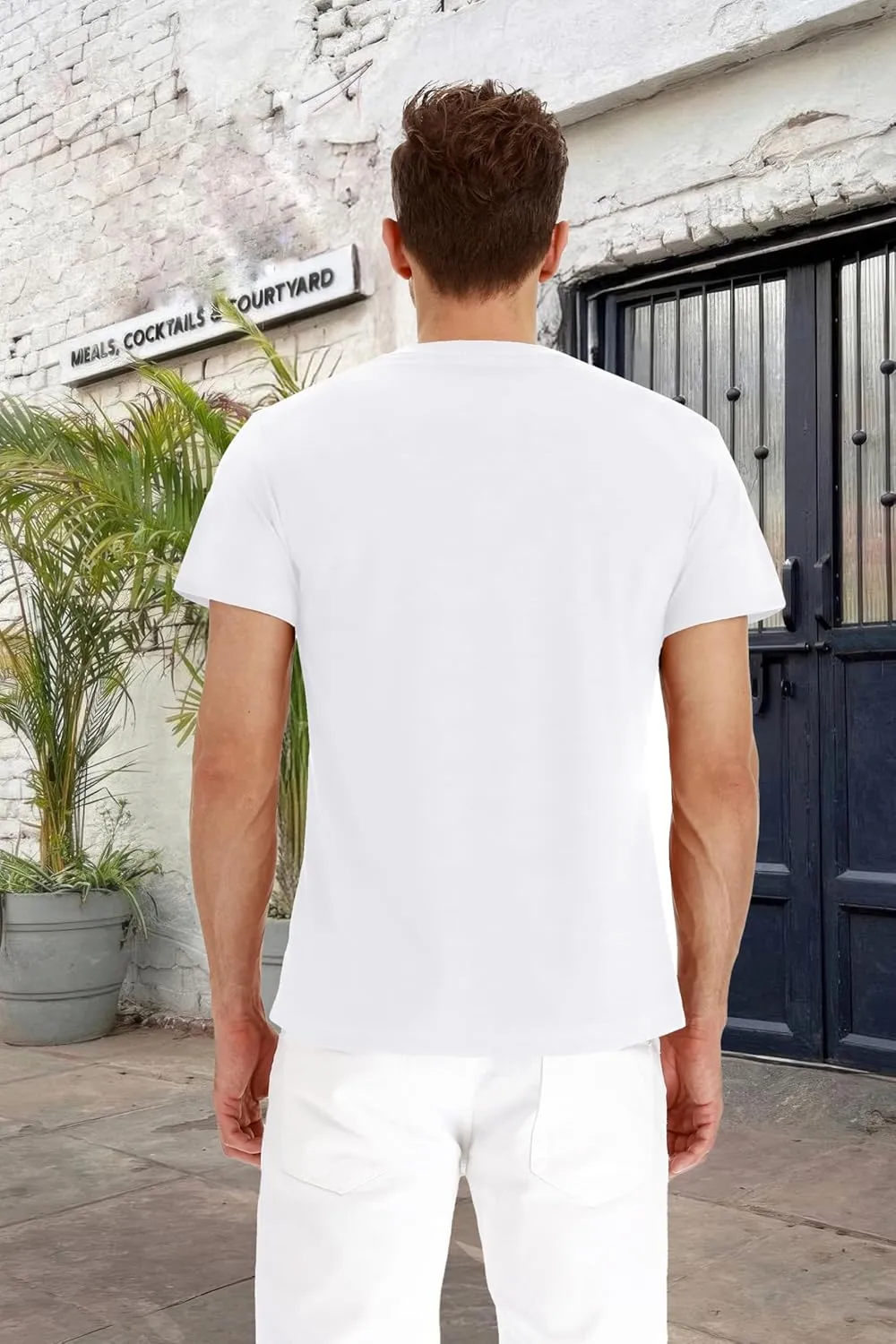 PEGENO Men's Fashion Casual Front Placket Short Sleeve Henley T-Shirts Cotton Shirts