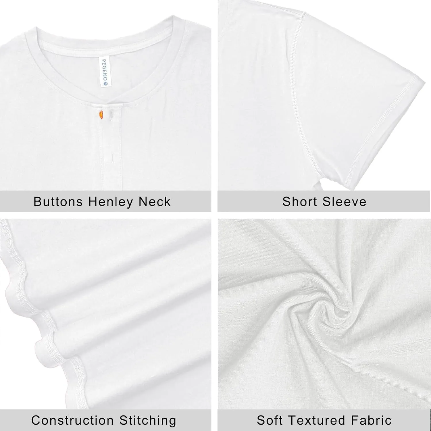 PEGENO Men's Fashion Casual Front Placket Short Sleeve Henley T-Shirts Cotton Shirts