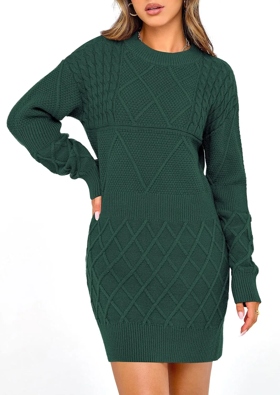 PRETTYGARDEN Women's Winter Long Sleeve Short Sweater Dress Chunky Ribbed Knit Tunic Pullover Oversized Fall Sweaters
