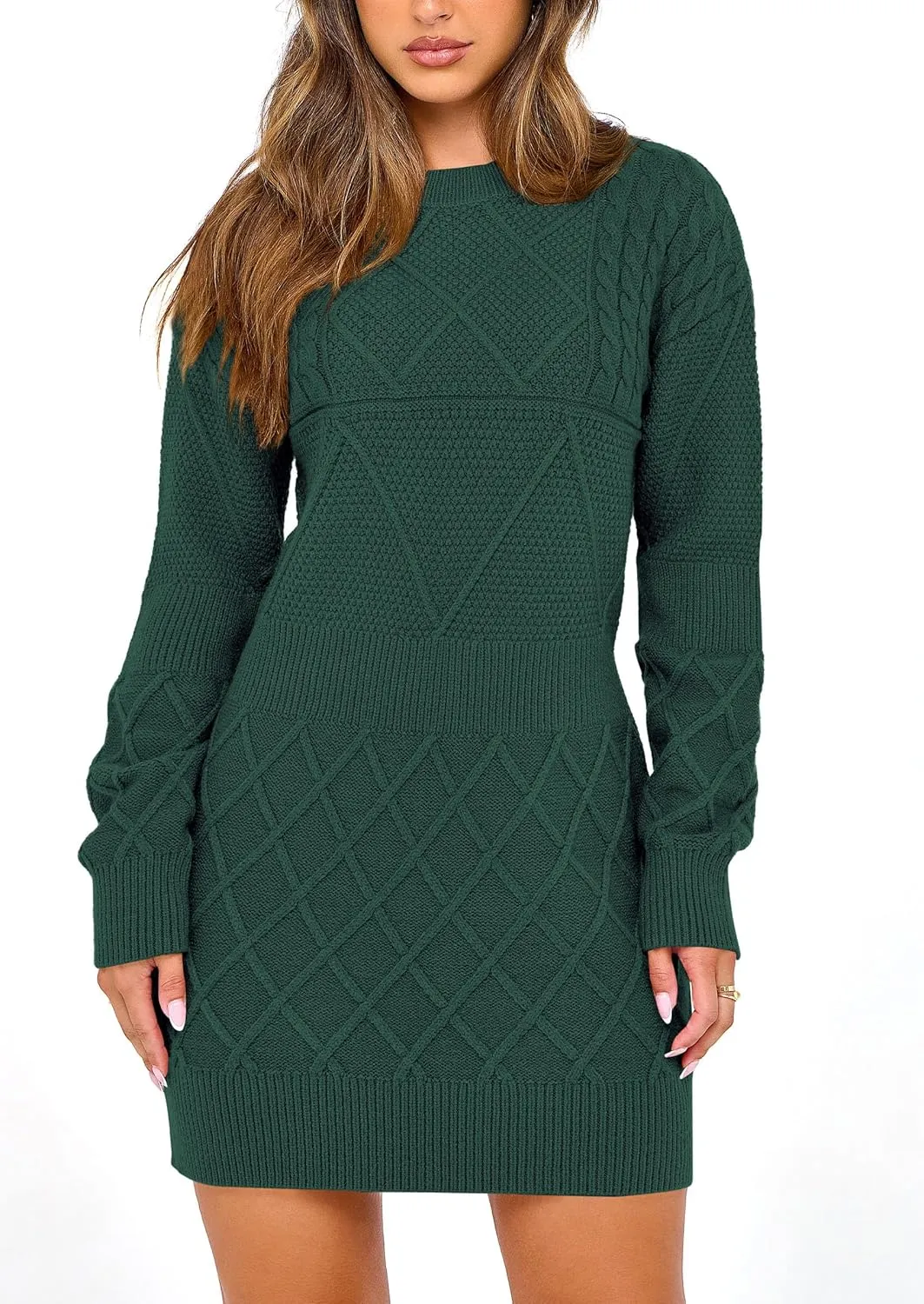 PRETTYGARDEN Women's Winter Long Sleeve Short Sweater Dress Chunky Ribbed Knit Tunic Pullover Oversized Fall Sweaters