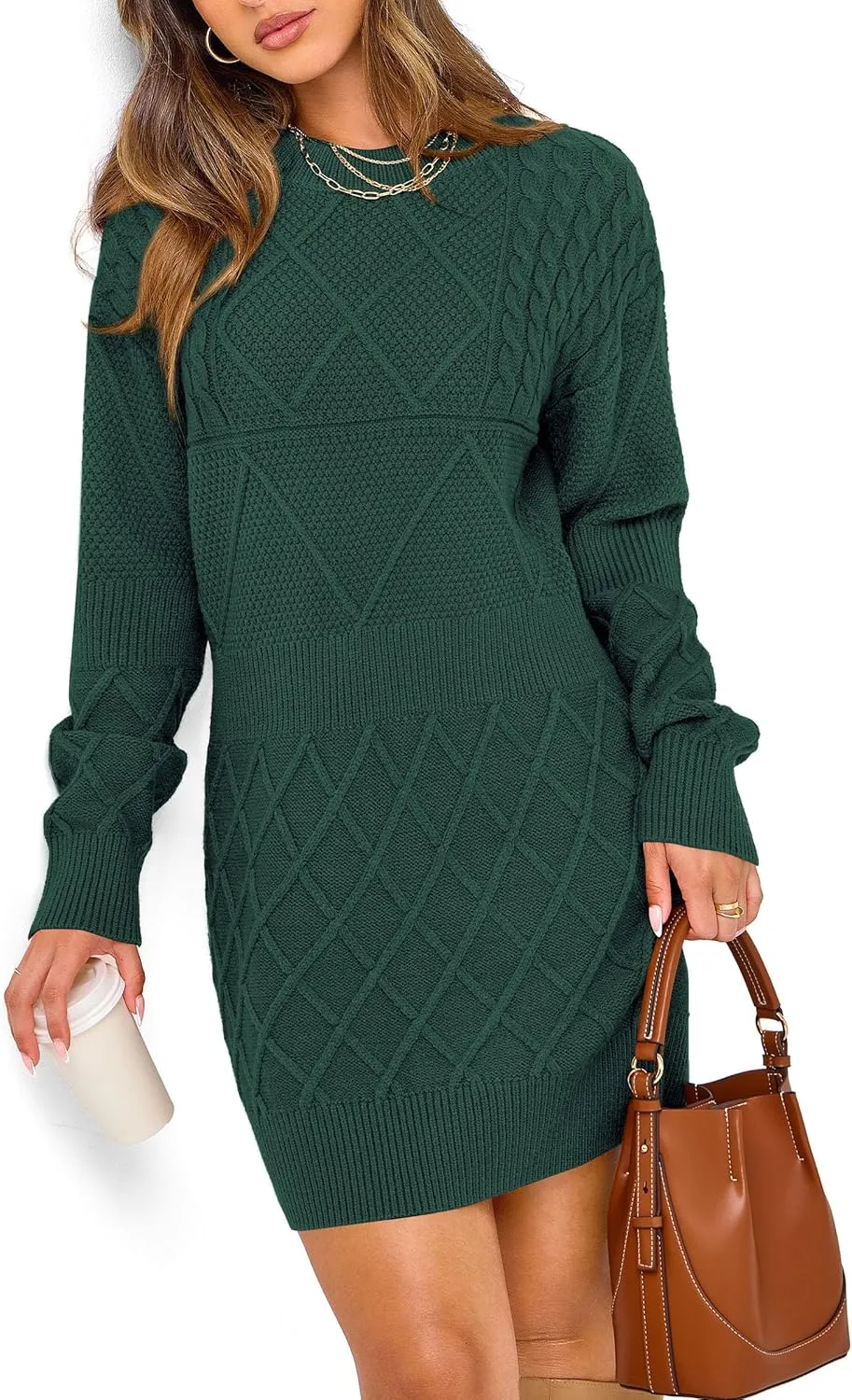 PRETTYGARDEN Women's Winter Long Sleeve Short Sweater Dress Chunky Ribbed Knit Tunic Pullover Oversized Fall Sweaters