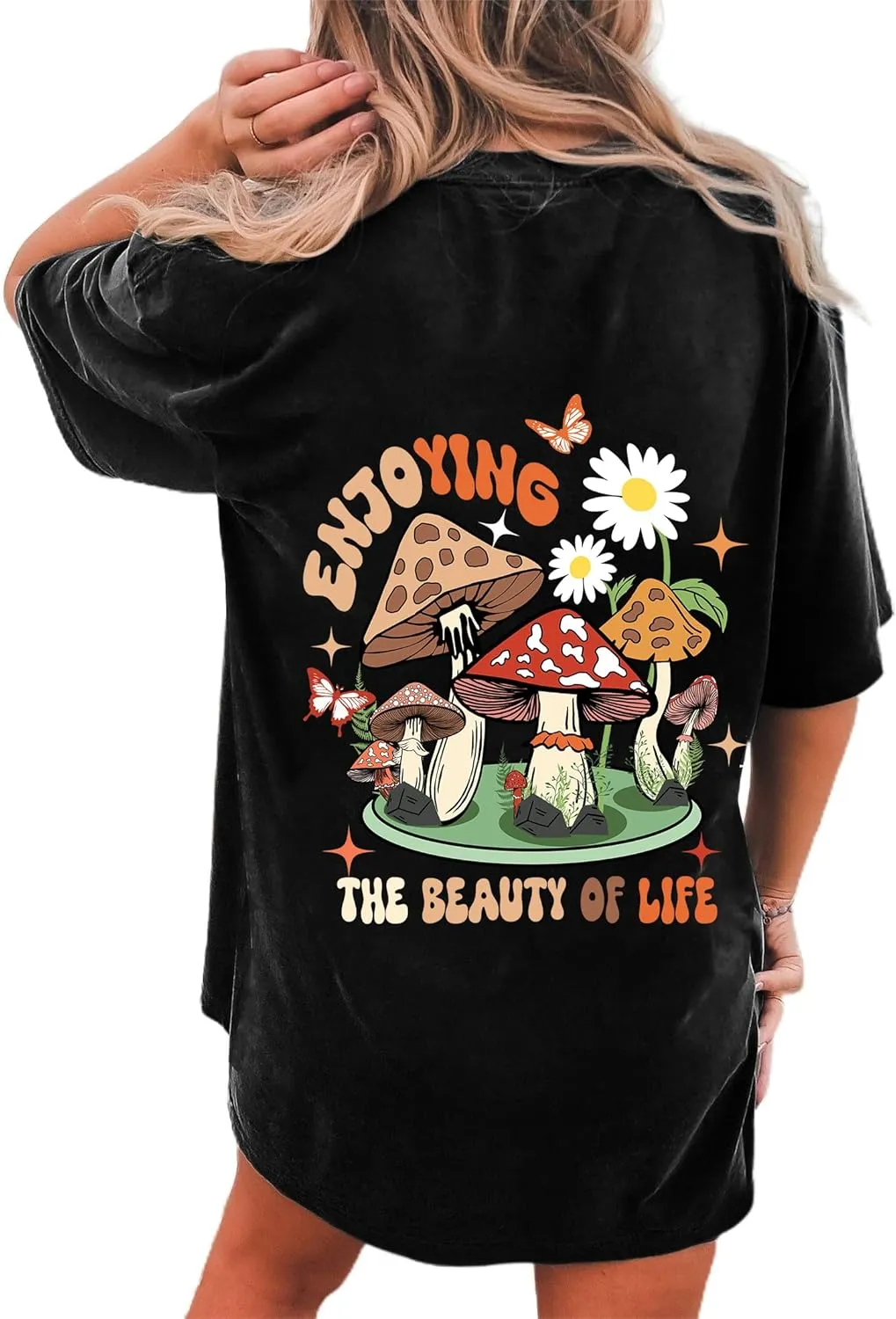 Remidoo Women's Back Graphic Oversized T Shirt Short Sleeve Tee Crewneck Casual Top