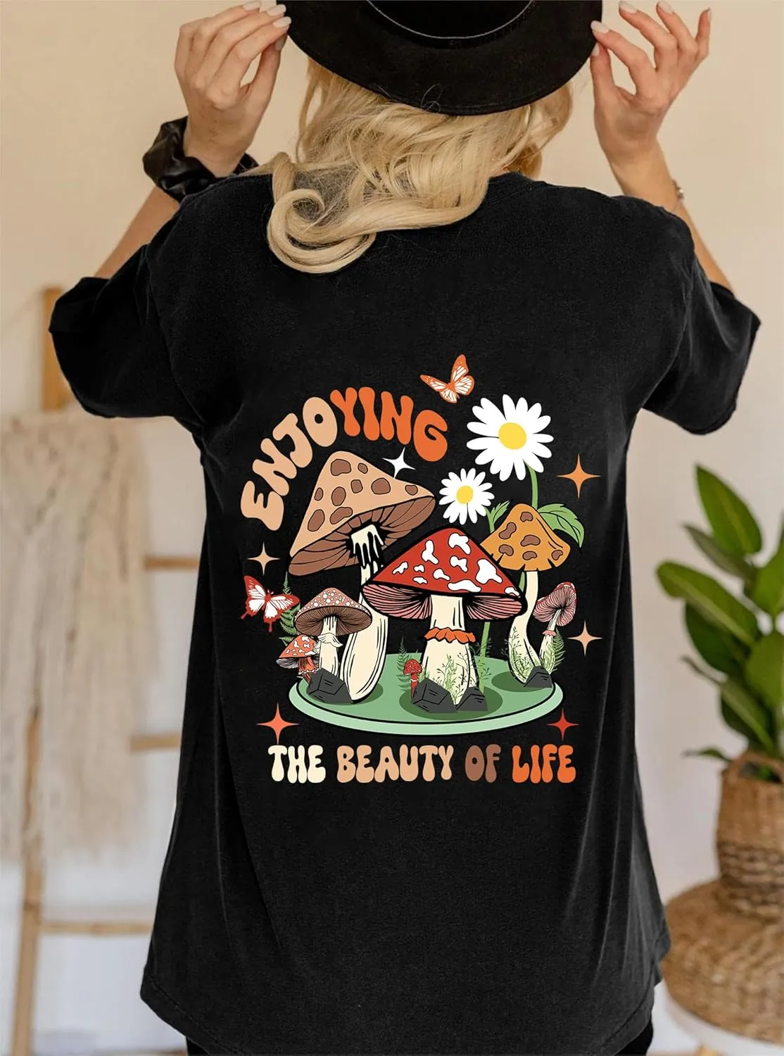 Remidoo Women's Back Graphic Oversized T Shirt Short Sleeve Tee Crewneck Casual Top