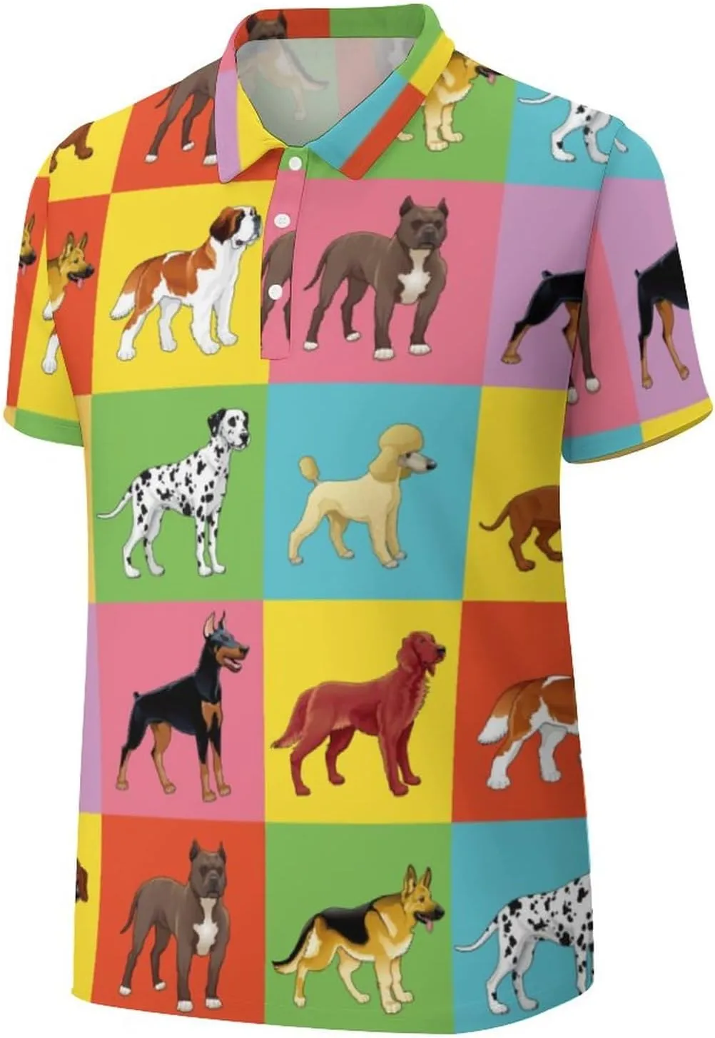 Set of Dog Golf Polo Shirts for Men Quick Dry Short Sleeve Graphic Tee Top