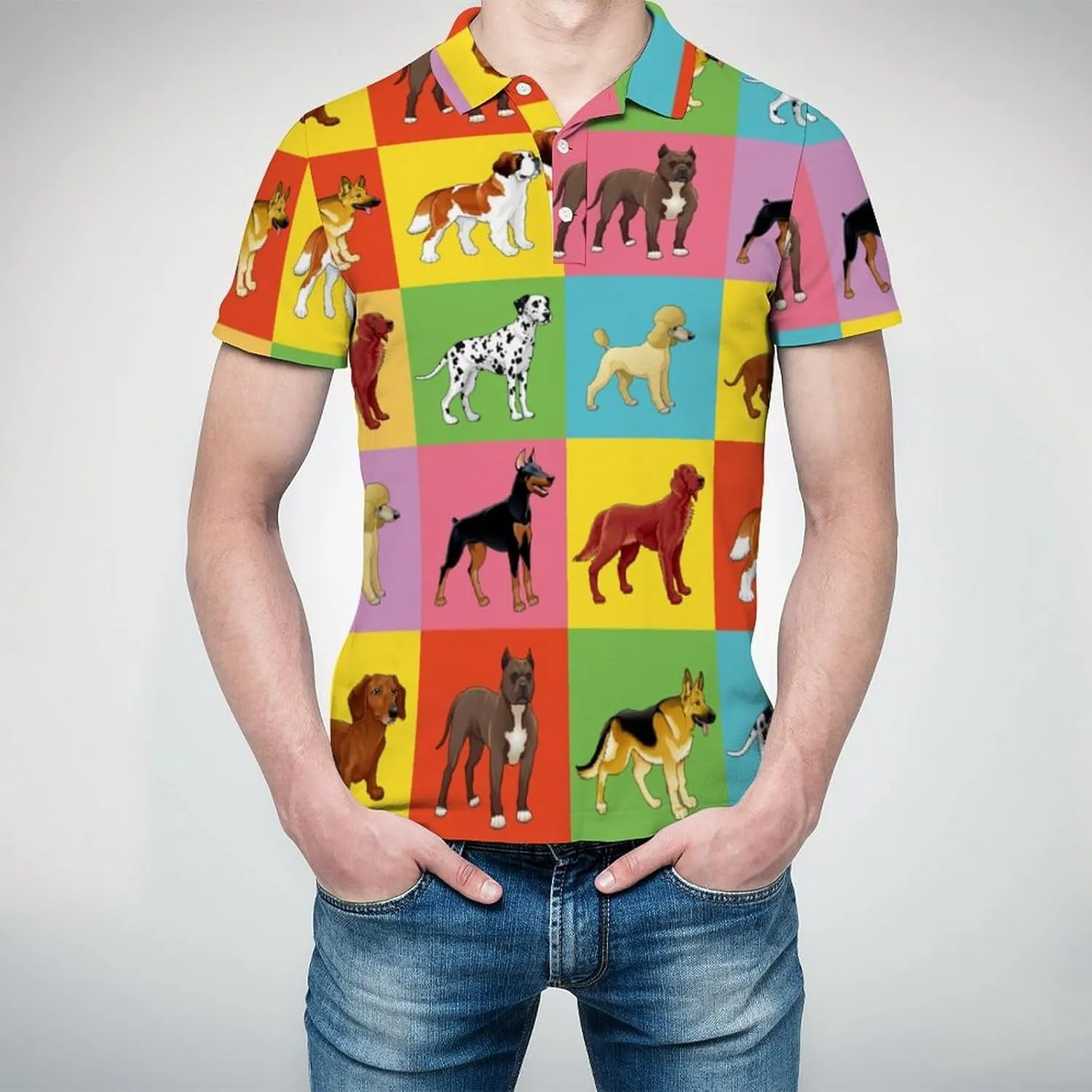Set of Dog Golf Polo Shirts for Men Quick Dry Short Sleeve Graphic Tee Top