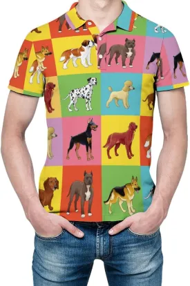 Set of Dog Golf Polo Shirts for Men Quick Dry Short Sleeve Graphic Tee Top