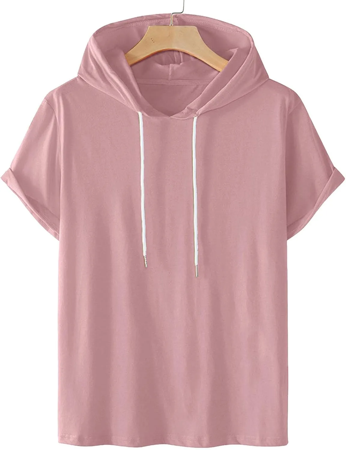 Short Sleeve Hoodies for Men Summer Athletic Loose Fit Stretch Drawstring T Shirt Lightweight Solid Color Pullover
