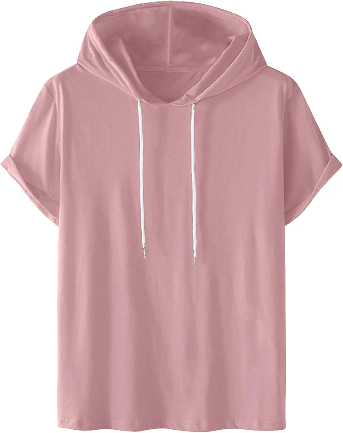 Short Sleeve Hoodies for Men Summer Athletic Loose Fit Stretch Drawstring T Shirt Lightweight Solid Color Pullover